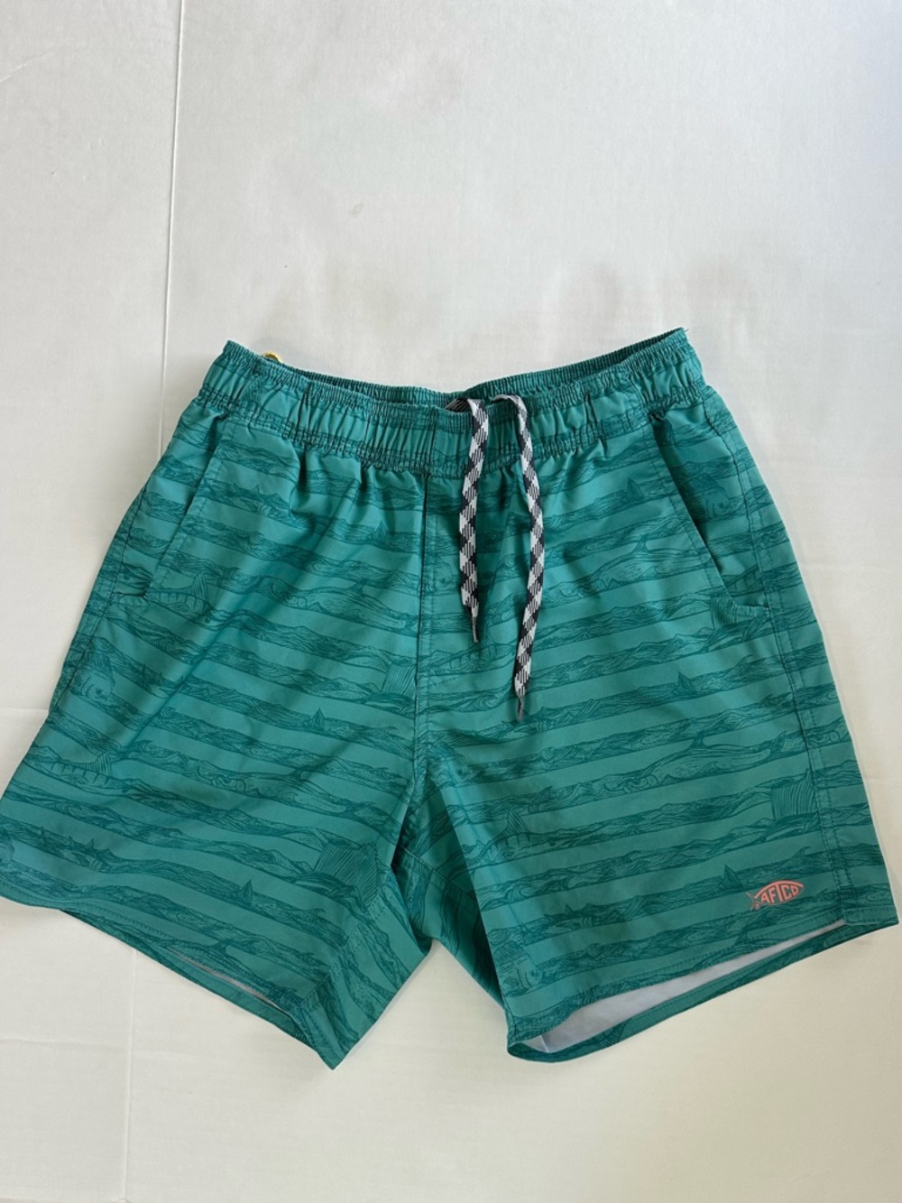 AFTCO Teal Green Striped Men's Swim Trunks